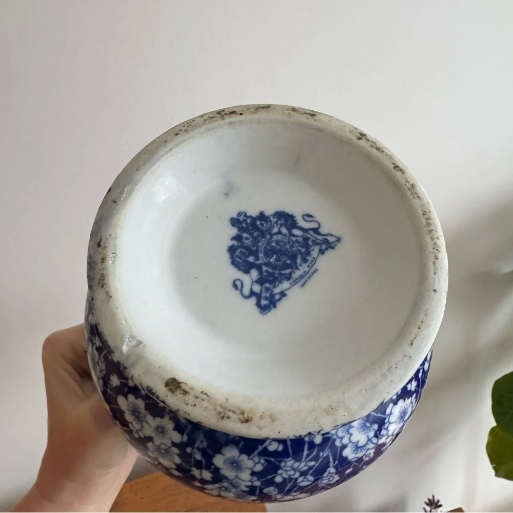 Antique Victoria Ware Ironstone Pitcher and Basin Blue Cobalt Floral Decor Bath - Picture 4 of 10